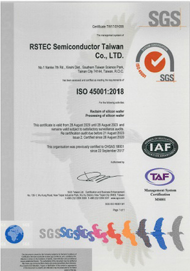RSTEC Semiconductor Taiwan Co., Ltd. (RS Taiwan) ISO45001